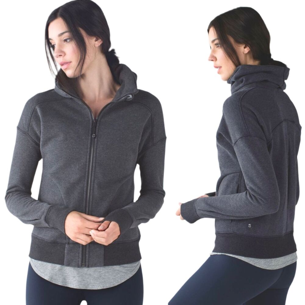 Lululemon Hug It Out Full Zip Sweater Funnel Neck Heathered Black/Grey 12 - Picture 14 of 16